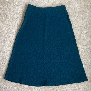 Like New Emerald Green Satin Leopard Print Midi Slip Skirt in Women's Medium